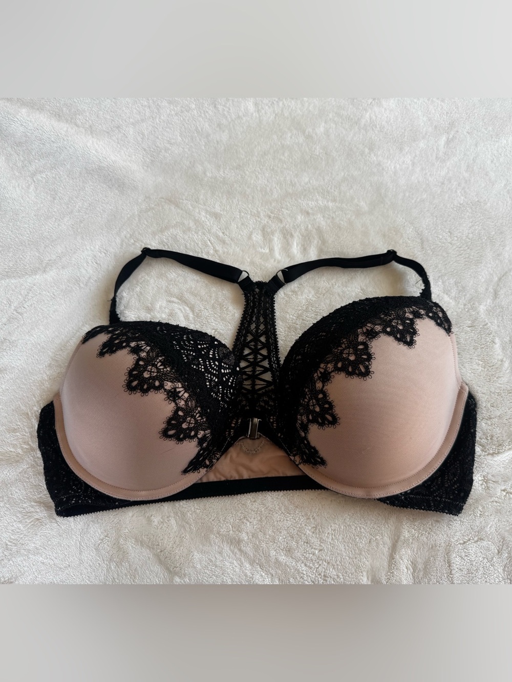 Victoria's Secret Nude and Black Lace Push-Up Bra with Cage Front